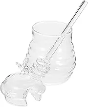 Hoement 1 Set Clear Glass Honey Pot with Dipper Random Lid Style Honey Storage Jar for Home Bakery Shop Supermarket Transparent Design for Observation