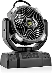 Camping Fan, 10000mAh Portable Fan for Camping with LED Lantern, Rechargeable Desk Fan Ceiling Tent Fan with Hook & Handle, 270° Pivot, 4 Speeds, Timer & Power Bank Function