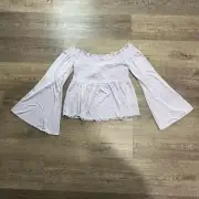 American Eagle Outfitters Shirt Size M Smocked Off the Shoulder Flutter Sleeves