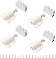 Glass Door Magnetic Catch Latch Closures, 4 Set Push Open Single Glass Door Magnetic Touch Latchs with Adjustable Cabinet Clamp, Fit for 3-6mm Free-Swinging Glass Door (Silver & White)