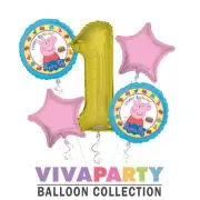 Peppa Pig Happy Birthday Balloon Bouquet, Peppa Pig Party Balloons (5 Balloons)