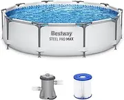 Bestway Steel Pro MAX 10 Foot x 30 Inch Round Metal Frame Above Ground Outdoor Backyard Swimming Pool Set with 330 GPH Filter Pump