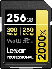Lexar 256GB Professional 2000x SD Card, UHS-II, C10, U3, V90, Full HD, 8K, Up to 300MB/s Read SDXC Memory Card, for DSLR, Cinema-Quality Video Cameras (LSD2000256G-BNNNU)
