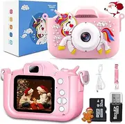 Kids Camera, 48MP and 1080P HD Digital Selfie Video Camera for Kids Age 3-12 Years Old (Boys and Girls), IPS Screen with 32GB SD Card, Digital Camera for Birthday (Unicorn Pink)