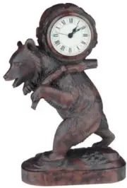 Clock MOUNTAIN Lodge Walking Bear with Backpack Oxblood Red Resin Quartz