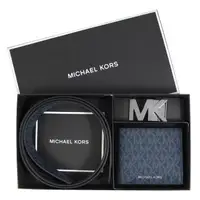 在飛比找森森購物網優惠-MICHAEL KORS 滿版短夾+MK頭皮帶禮盒組 (海軍