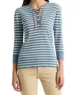 New Ralph Lauren Striped Lace-up Waffle-Knit Top XL Bright Clay/Mascarpone M1219