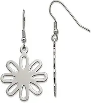 [JewelryWeb] Stainless Steel Shepherd hook Polished Large Flower Long Drop Dangle Earrings 45x25mm Wide-Dangle Earring for Women