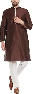 [Sojanya] Men's Dupion Silk Kurta with Contrast Loops XX-Large Brown