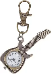 [SAFIGLE] Vintage Guitar Shape Pocket Watch Pendant Retro Quartz Keychain Hanging Watch for Men and Women Creative Design for Students Unique Present Idea