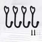 Multi Purpose Heart Coat Hooks in Black Iron for Hanging Clothes and Keys