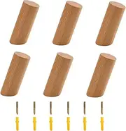 Liakai PROVO Pack of 6 Wooden Coat Hooks Natural Wall Mounted Solid Oak Hanger for Entrance, Coat Peg Coat Hanger for Hanging Clothes, Hat, Scarves in Bedroom, Living room, Hallway Decoration