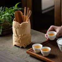 在飛比找樂天市場購物網優惠-天然竹制創意茶道六君子收納筒單個竹雕竹筒功夫茶具配件茶藝筆筒