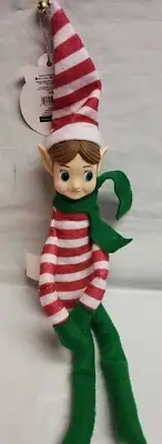 Mr. Christmas Brunette Elf Knee Hugger Shelf Retro-Style 6.5” Red Stripe Waldo