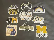 Lot (9) MICHIGAN WOLVERINES 1 1/4" to 3" Team Logo Stickers FAST! FREE SHIP!