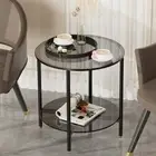Modern Anti-scratch Glass Coffee Accent Table Round Side Table Nightstand 2Tier