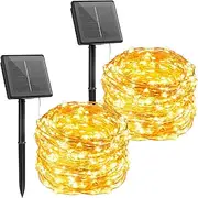 2 Pack Solar String Lights Christmas Lights Decoration Outdoor 12m 120LEDs Fairy Copper Wire Lights with 8 Modes Waterproof Decoration Copper Wire Lights for P