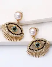 Elegant Pearl and Crystal Eye Earrings, Evil Eye Earring, Trendy Earrings