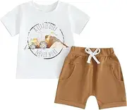 [PUHHAPIEY] Baby Boy Summer Clothes Toddler Clothing Short Sleeve Retro Country T-Shirt Tee Tops & Casual Shorts Sets