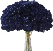 AVIVIHO Navy Blue Fake Flowers Hydrangea Artificial Flowers Heads 10Pcs Full Fau