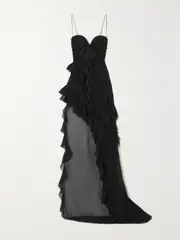 [Alessandra Rich] Alessandra Rich - Asymmetric Silk-georgette Gown - Black - IT38 IT 38 Black