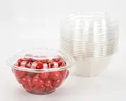 GOLDEN APPLE, 32oz-10sets, Disposable Plastic Serving Rose Bowls with Lids, Large Clear Plastic Disposable Salad Containers with Lids