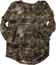 [Calvin Klein] Womens Long Sleeve Roll Tab V-Neck Tee