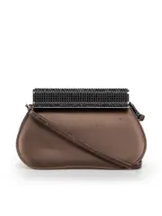 Brown Leather Embellished Clutch