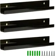 MetFun 3 Pack Acrylic Vinyl Record Display Shelves Wall Mount Holder,12 Inches Black Floating Shelves for Vinyl Record Storage,Floating Bookshelf for Kids Room (Black)