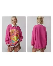 Womens Pink Urban Outfitters X Nirvana Smiley Oversized Sweatshirt Size L/XL
