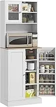 HOMCOM 66.5" Pantry Cabinet with Microwave Stand, Freestanding Kitchen Storage Cabinet with Hutch, 8 Door Shelves, Adjustable Shelves, Food Pantry Cabinet for Dining Room, White