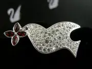 SIGNED SWAROVSKI CRYSTAL CHRISTMAS DOVE PIN~BROOCH RHODIUM SILVER PLATED NEW