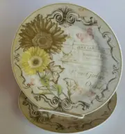 2 NWT Ambiance DEAUVILLE 8" Salad Plates w/ Gerber Daisies Gerbera