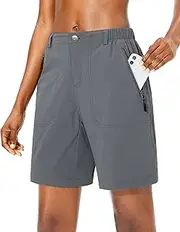 [Pudolla] Women's Hiking Cargo Shorts Quick Dry Summer Travel Shorts for Women with Zipper Pockets for Outdoor Walking Kayaking