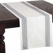 519.NB1672B Striped Design Cotton Table Runner, Navy Blue, 16"X72"
