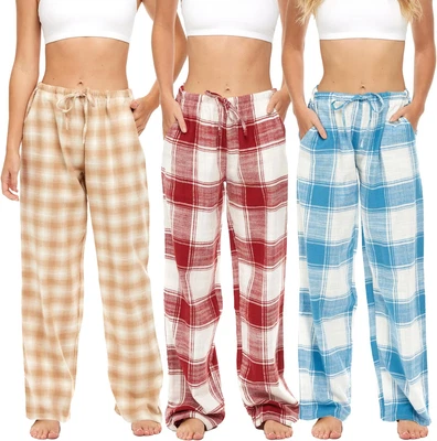 Women'S Lounge & Sleep PJ Pants/Soft Flannel Cotton Brush Long Pants - 3 Pack