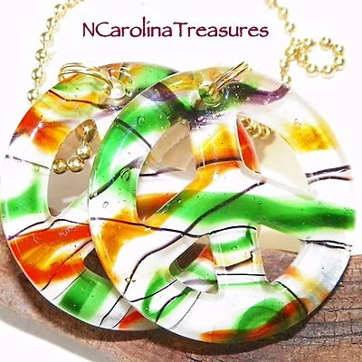 ORANGE GREEN WHITE GLASS CEILING FAN SWITCH PULL PEACE SIGN SYMBOL LARGE PAIR