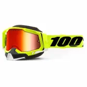 100% Racecraft2 Snow Fluo Yellow Goggles - w/ Mirror Red Lens - Snowmobile