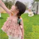 【HOT 本鋪】韓版兒童套裝 女童無袖娃娃衫 寶寶夏裝 碎花上衣 夏季兒童上衣吊帶潮 短褲 90cm-130cm