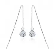 Solid 925 Sterling Silver Shamballa Threader Earrings