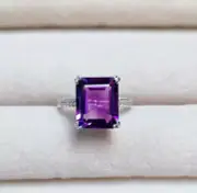 Emerald Cut Lab-Created Amethyst Valentine Ring 14k White Gold Plated