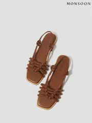 Monsoon Tan Brown Haf Metallic Braided Sandals (F83209) | $104