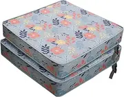 GeerDuo Patio Chair Cushions Waterproof Outdoor Seat Cushions Square for Patio Furniture Fade Resistant Garden Sofa Lawn Pads Floral with Adjustable Straps Set of 2, 18.7”*18.7”*3”