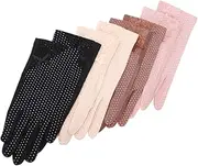 [LIFKOME] 4pairs Thin Sun Gloves Lace Mittens for Women Uv Shielding Breathable Riding Gloves Black Beige Coffee Light