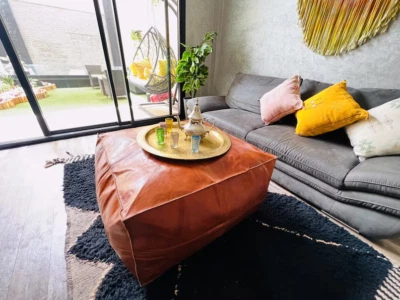 Ottoman Moroccan Leather Pouffe Unstuffed 30''Super Comfertable Premium Quality