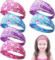 [Chunyin] 6 Pieces Unicorn Headbands for Girls Cute Elastic Bandeau Adjustable Wide Rainbow Headband No Slip Little Girl Hair Accessories Neck Gaiter Party Favors Stretch Hippie Turban for Children Kids Toddler