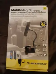 Scosche MAGPCUP Car Magnetic Cup Holder Cell Phone iPhone Mount Power Hub USB