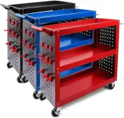HORUSDY 3-Tier Tool Storage Trolley, Workshop Steel Cart Mechanic Swivel Lock...