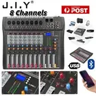 JIY 8 Channel Audio Mixer Bluetooth Sound Console DJ Live Stereo Mixing LED USB