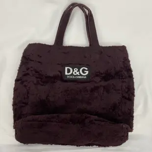 二手名牌 D&G 杜嘉班納 Dolce & Gabbana 義大利製 刺繡標Logo正品 紫色 毛毛 毛料手提包 托特包